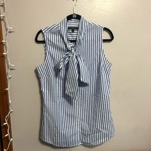Sleeveless Striped Tie Blouse